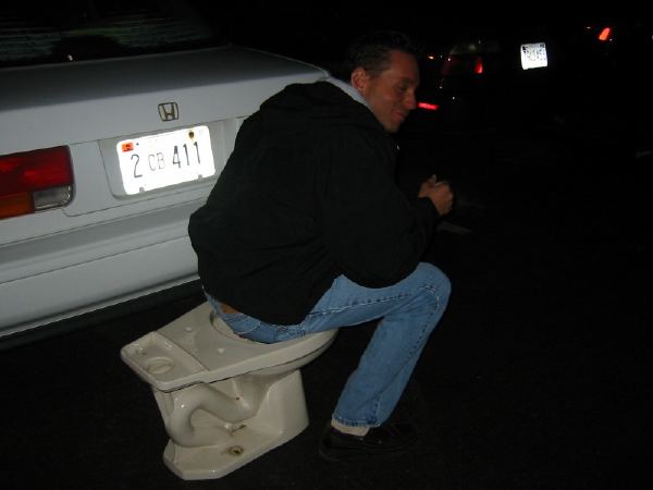 Dan using a toilet we are about to launch.